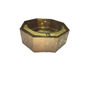 Moser Amber Glass Ashtray 24k Gold Frieze Amazon Warriors Octagon Czech MCM